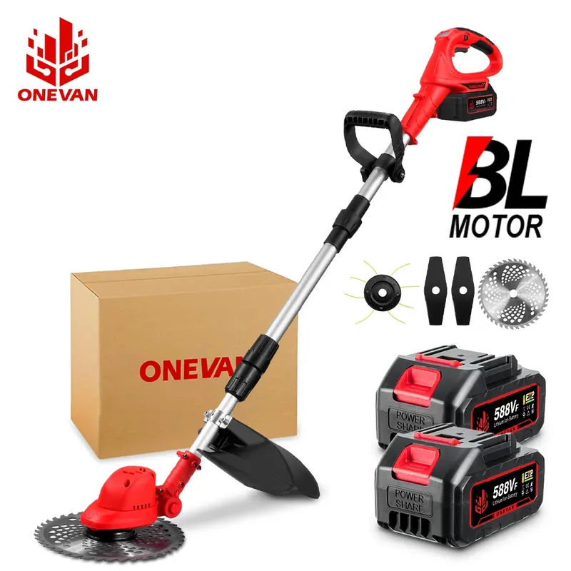 ONEVAN Bürstenloser 10-Zoll-Elektro-Rasenmäher 36000 U/min Kabelloser Rasentrimmer Längenverstellbares Gartenwerkzeug für Makita 18V Akku