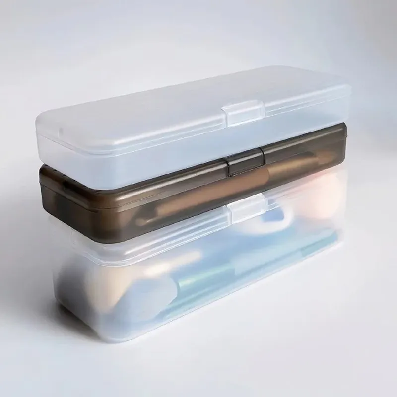 2-Größen Kosmetik-Aufbewahrungsbox, transparenter Kunststoff, Stifthalter, Make-up-Pinsel, Aufbewahrungseimer, Aufbewahrungsbox für Studenten, Schreibwaren