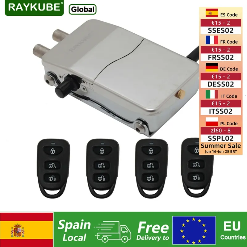 RAYKUBE Elektronisches intelligentes Türschloss, Diebstahlschutz, unsichtbares Innenschloss mit Fernbedienung/Türsensor aus Spanien