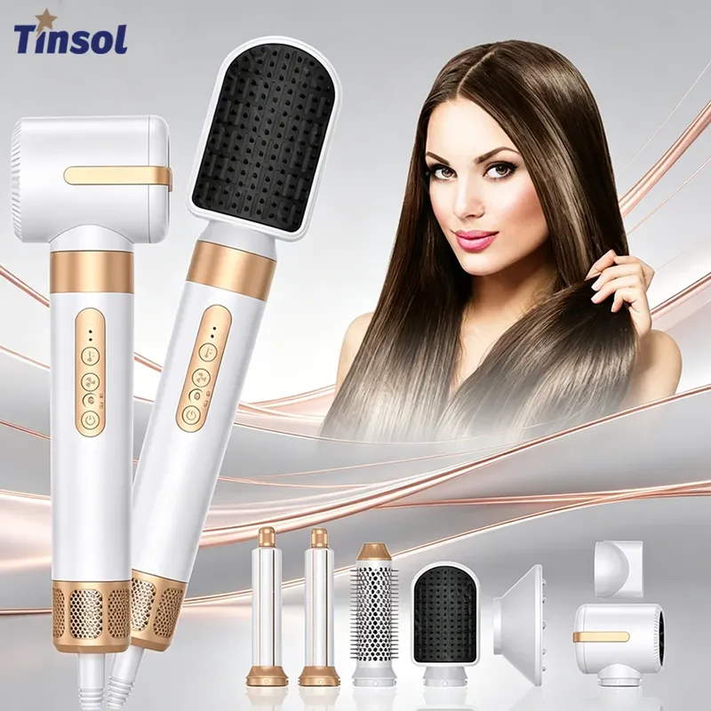 TINSOL 7-in-1 Haartrockner und Lockenstab-Set 1400W Leistungsstarker Haarglätter Heißluftbürste und Heißkamm-Set Professioneller Lockenstab
