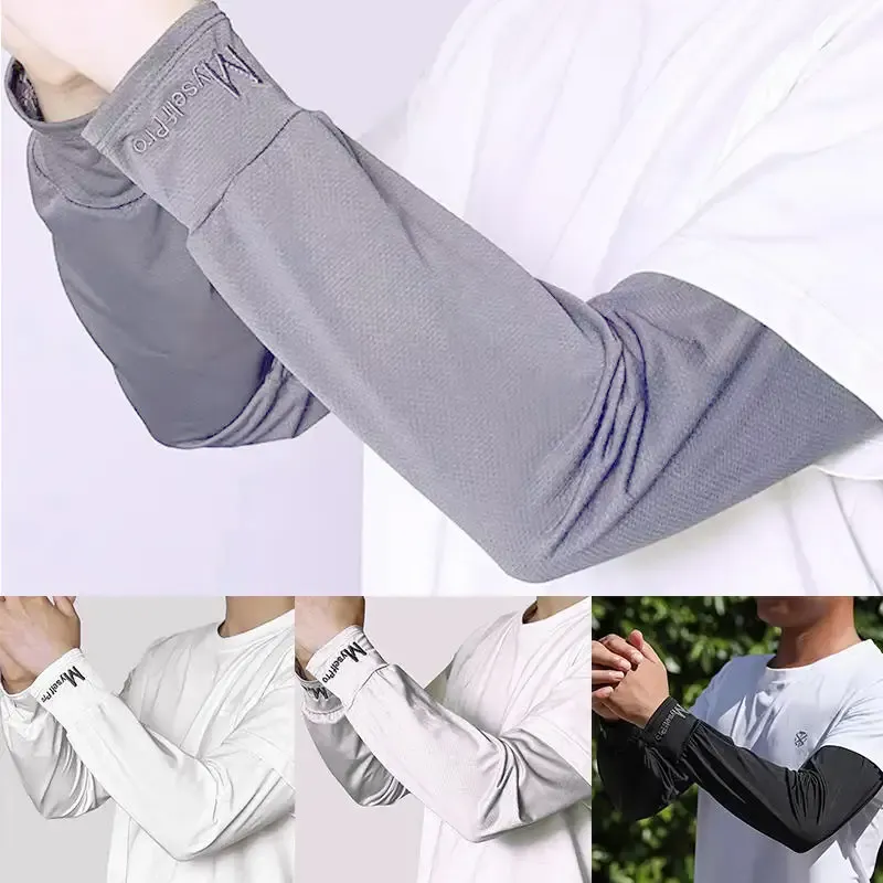 1 Paar 2025 Sommer Eisseide Herren Lockere Sonnenschutz-Ärmel UV-Eis-Handschuhe Reit-Armschützer Sport Laufen Fahren Saugfähig