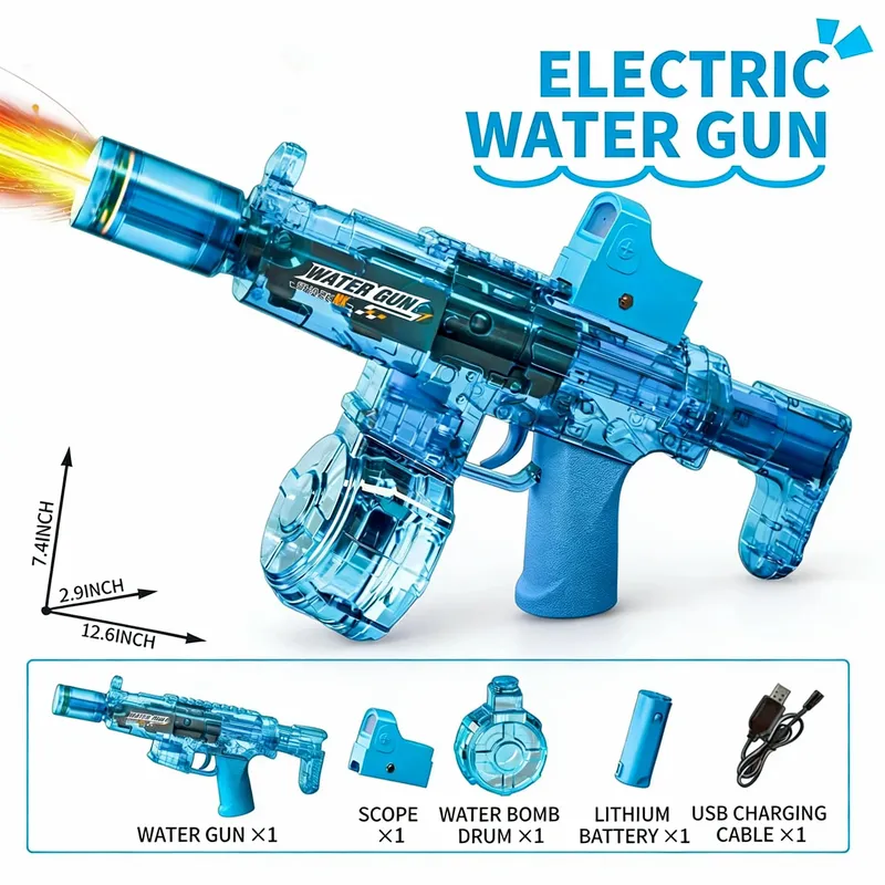 Simulierte Schuss- und Rückstoßfunktion Elektrische Wasserpistole Spielzeug für Kinder Automatische Sensorlichter Wasserpistole Sommer Outdoor Strand Kinderspielzeug