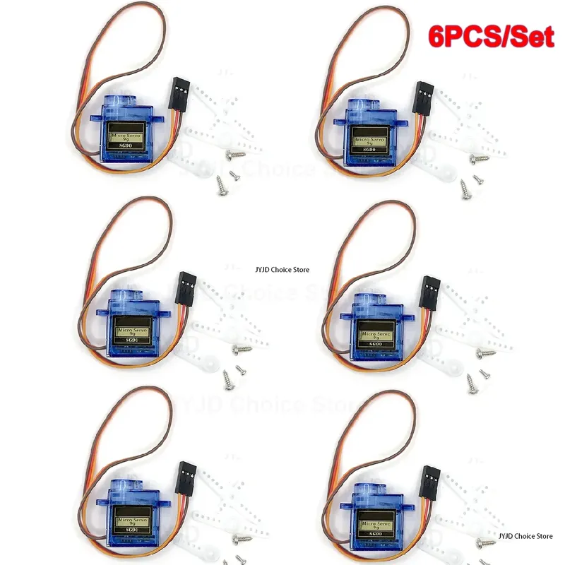 6 Stück SG90 9g Micro Servo Motor, Mini Servomotor-Set mit Kunststoffgetriebe, 180 Grad Servo für RC-Auto, Flugzeug, Arduino