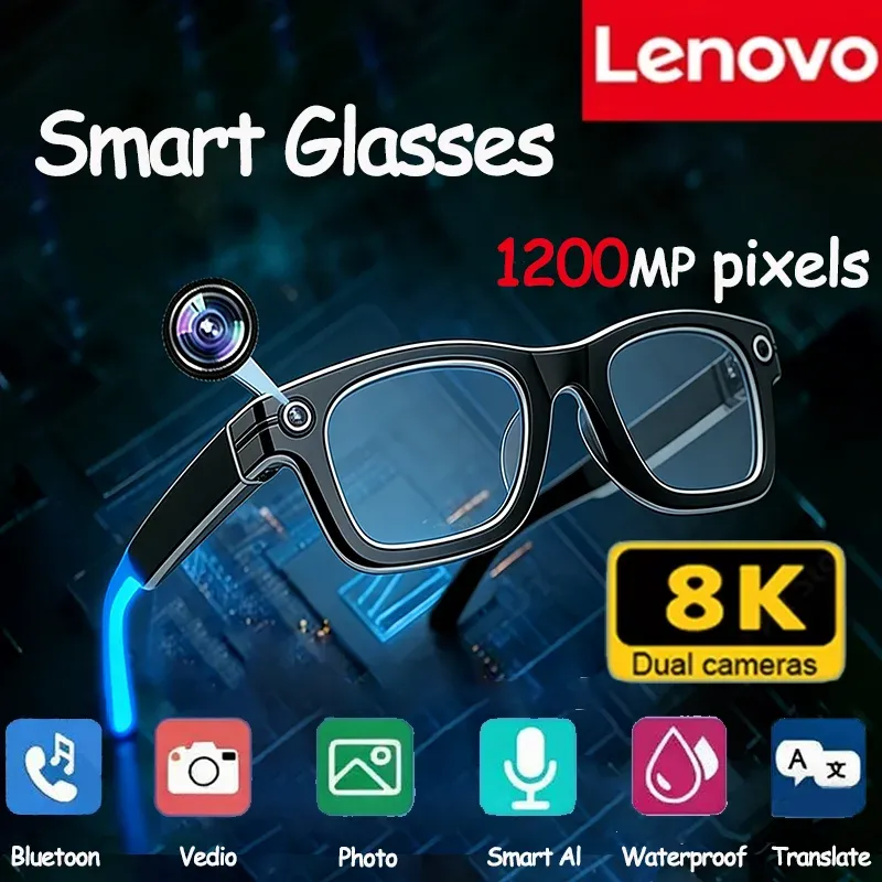 Lenovo KI-Smartbrille mit 8K-Kamera, ChatGPT, Touch-Funktion, Sport-Sonnenbrille, Musikplayer, Bluetooth-Anrufe, Übersetzer und