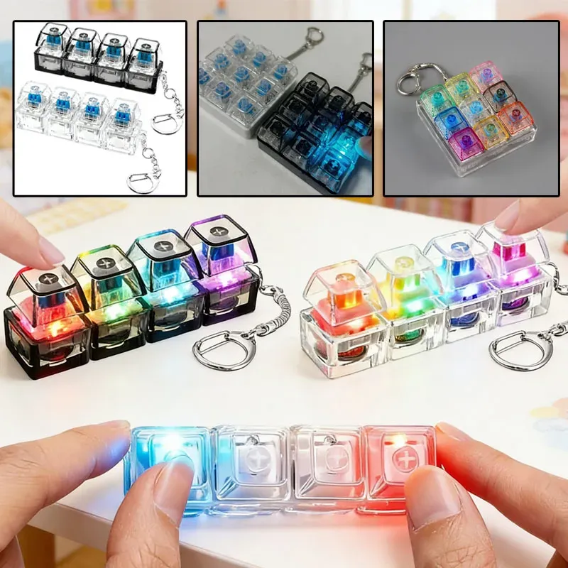 1-10 Stück Tastatur-Fidget-Spielzeuge LED-Kristall-Tastenkappen-Schlüsselanhänger Stressabbau-Fingerspitzen-Gadget Dekompressionsspielzeug Clicker Fidget Toy