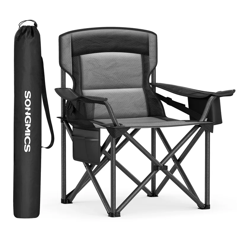 SONGMICS Campingstuhl, Klappstuhl mit Getränkehalter, Angelstuhl, Schaumstoffpolsterung, klappbar, bis 205 kg belastbar, Outdoor
