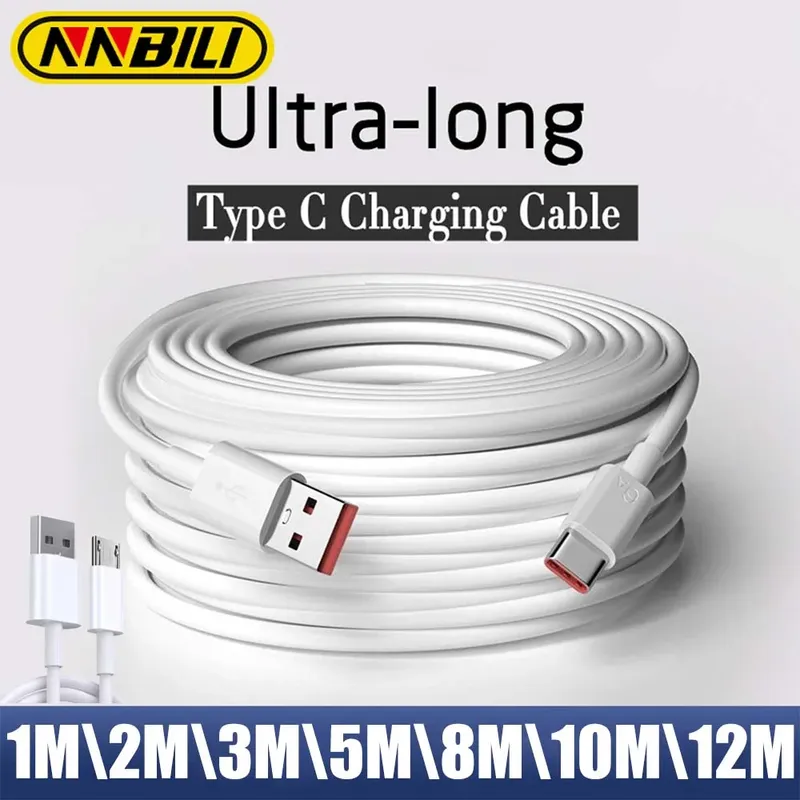 NNBILI Micro-USB-Kabel 1M 2M 3M 5M 8M 10M 12M 14M USB Typ C 6A Schnellladekabel Universalkabel für Samsung Kamera PS5 VR