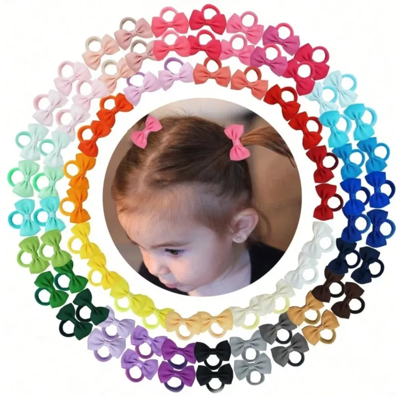 40/60/80 Haargummis für Babys, 2 Zoll große Haarschleifen, Gummibänder, Haarbänder, Haargummis für Kleinkinder, Geschenk, 40 Farben in Paaren