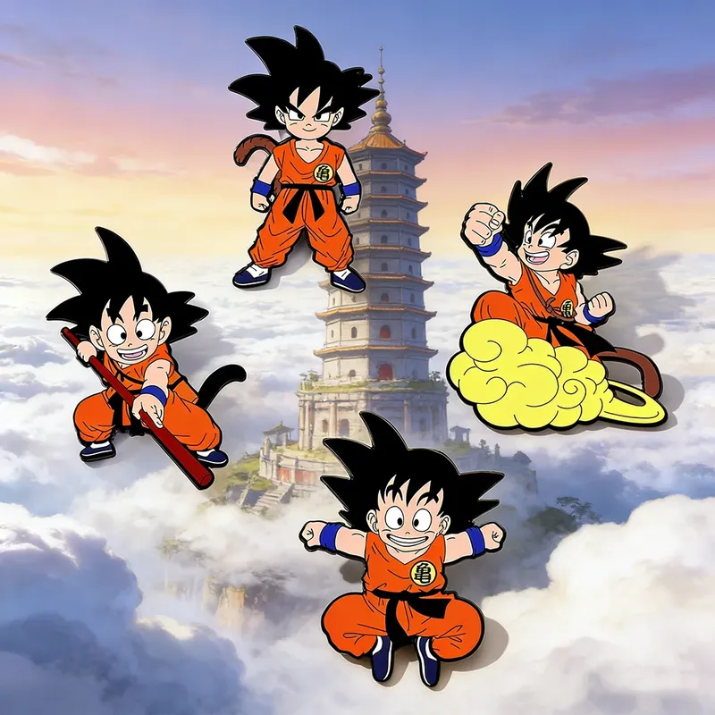 4 Stück Son Goku Dragon Ball Cartoon-Charakter-Brosche, Emaille-Pin, Metall-Abzeichen, Schmuck für Kleidung und Rucksack, Accessoires, Geschenke