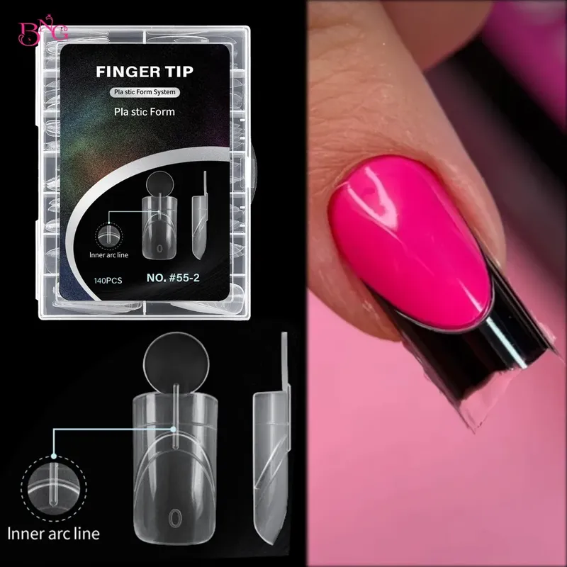 BNG Neue Matte Dual-Formen mit Französischer Linie Vollabdeckende Dual-Nagel-Formen für UV-Gel Acryl Nagelkunst Verlängerung 140 Stück 14 Größen