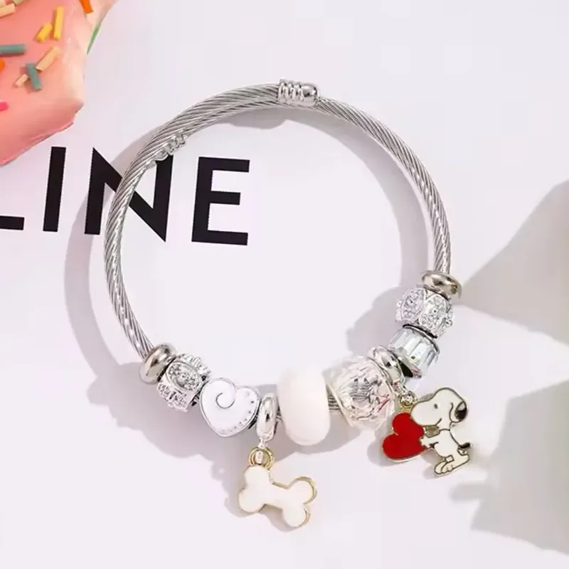 Niedliches Cartoon Snoopy Knochen-Herz Perlenarmband Schmuck Cartoon-Animation Mode DIY Verstellbares Armband Einzigartiges Design Armband
