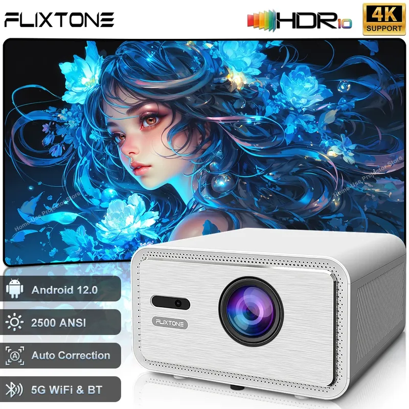 Flixtone D9W Mini 2500 ANSI Full HD 1080P 4K Projektor für Familienfeiern, Kinos, Outdoor-Unterhaltung, Tragbare Beamer