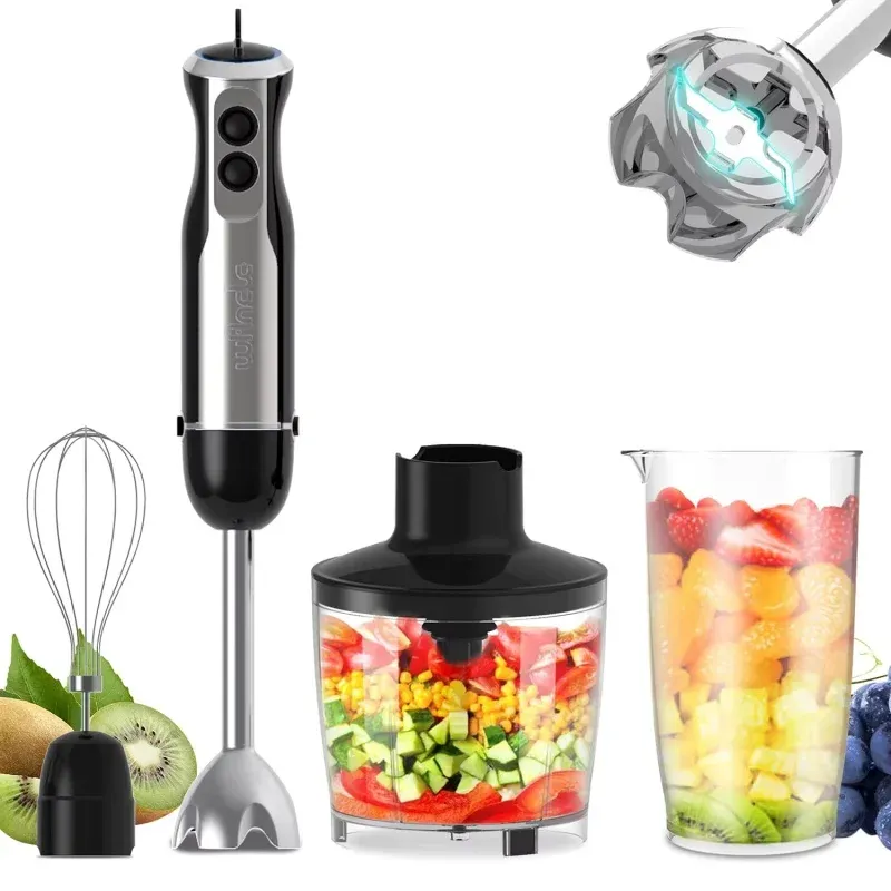 YsinoBear 1000 W Küchen-Tauchmixer, 4-in-1, Edelstahl-Handmixer, Gemüse- und Fleischzerkleinerer, Eierstabmixer