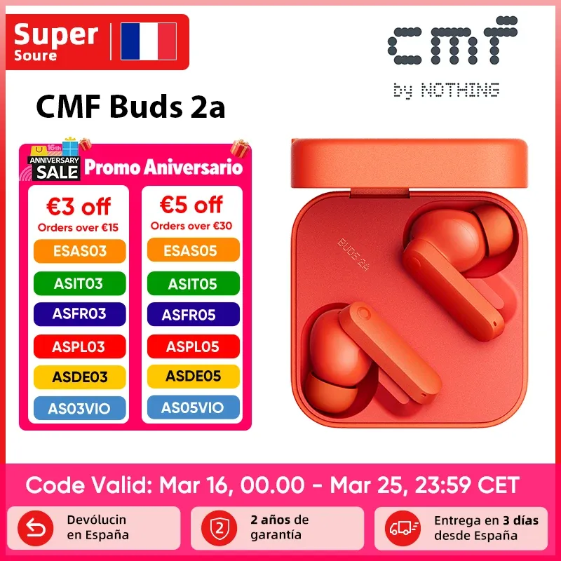 Globale Version CMF Buds 2a Kopfhörer 12,4mm Treiber 42dB Aktive Geräuschunterdrückung ANC 4HD Mikrofone IP54 Bluetooth 5.4 Ohrhörer
