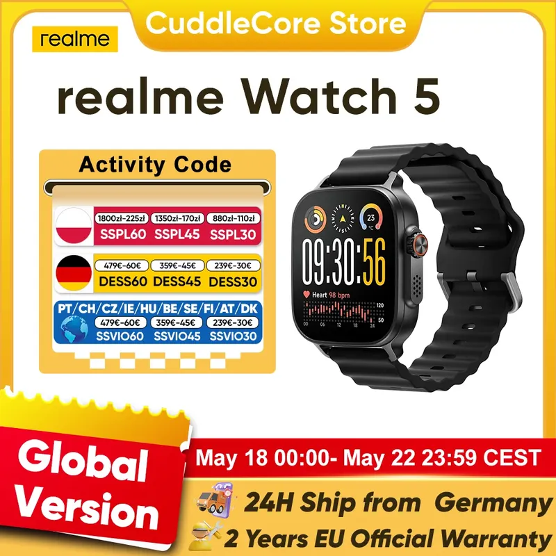 realme Watch 5 Smartwatch Globale Version GPS NFC 1,97 Zoll AMOLED-Display 14 Tage Akkulaufzeit Bluetooth 5.3 IP68 Für realme GT 8 Pro