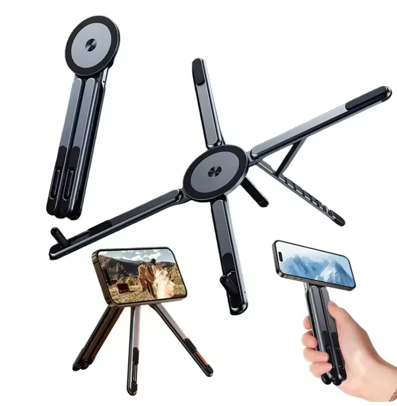 Multifunktionaler magnetischer Telefonhalter, Handheld-Selfle-Stick, faltbares Stativ, tragbarer Schreibtischständer für iPhone, iPad, Tablet, Laptop