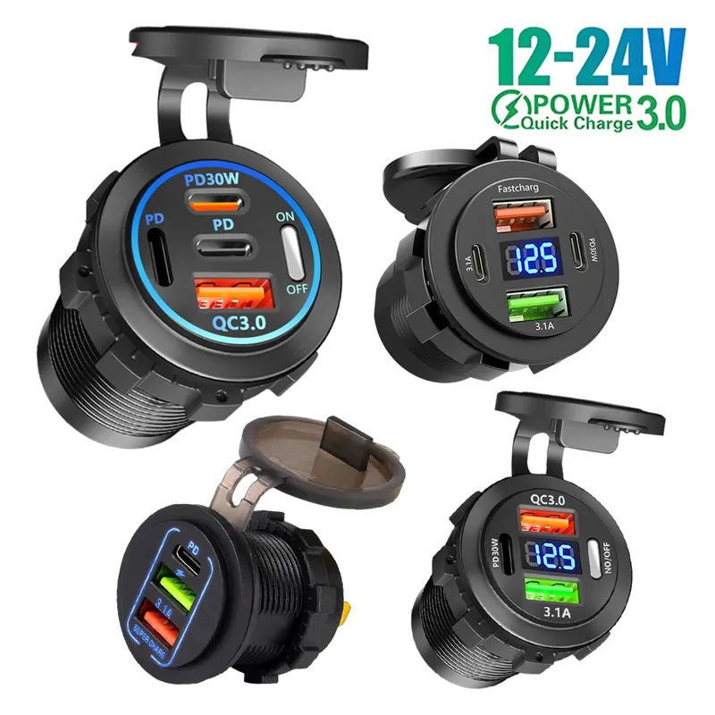 12V QC3.0 USB-C Steckdose PD Typ-C USB Autoladegerät Stromanschluss Zubehör Wasserdicht für Auto Boot Marine Bus ATV LKW
