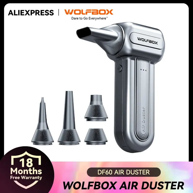 WOLFBOX DF60 Leistungsstarker Kabelloser Luftstaubsauger 110000RPM 3-Stufen Einstellbarer Tragbarer Lüfter für Auto/Zuhause/Outdoor