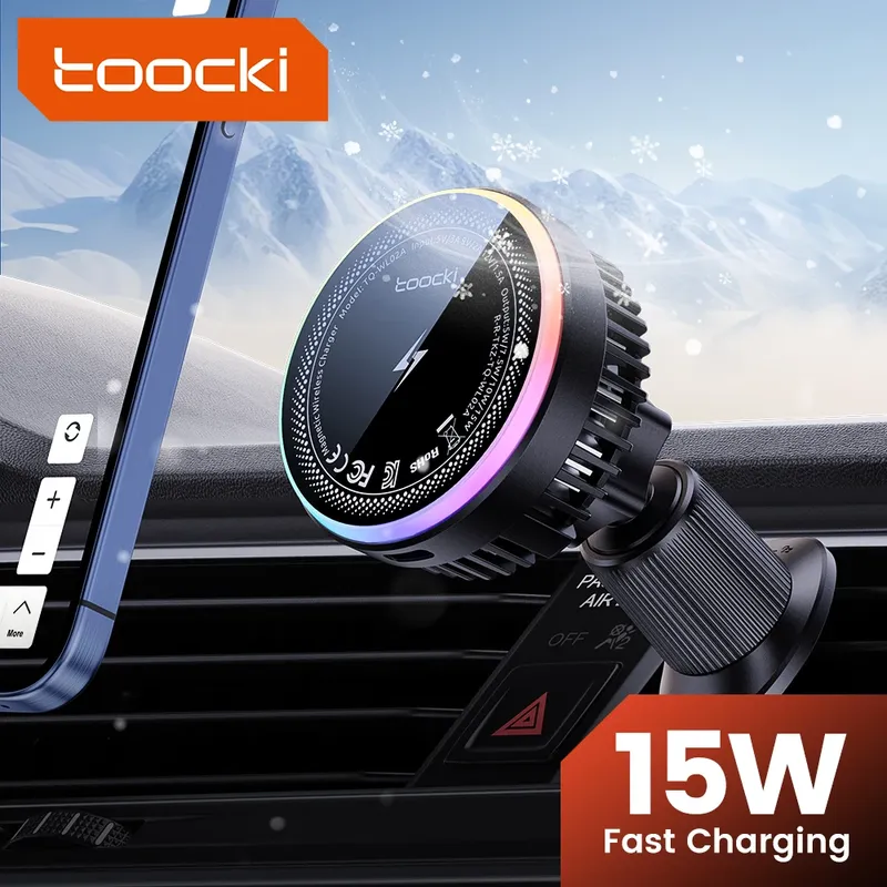 Toocki QI 15W Kabelloses Auto-Ladegerät mit TEC-Kühlung und magnetischer Handyhalterung für iPhone 17 16 15 Pro Max – Schnelles MagSafe Auto-Ladegerät