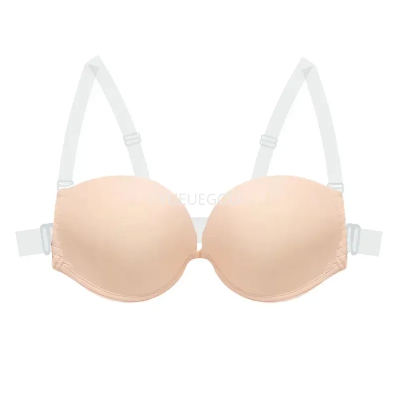 Ultimativer Rückenfreier Unsichtbarer BH Push-Up Multiway Bralette mit Transparenten Trägern Rückenfreie Lingerie für Hochzeitskleider