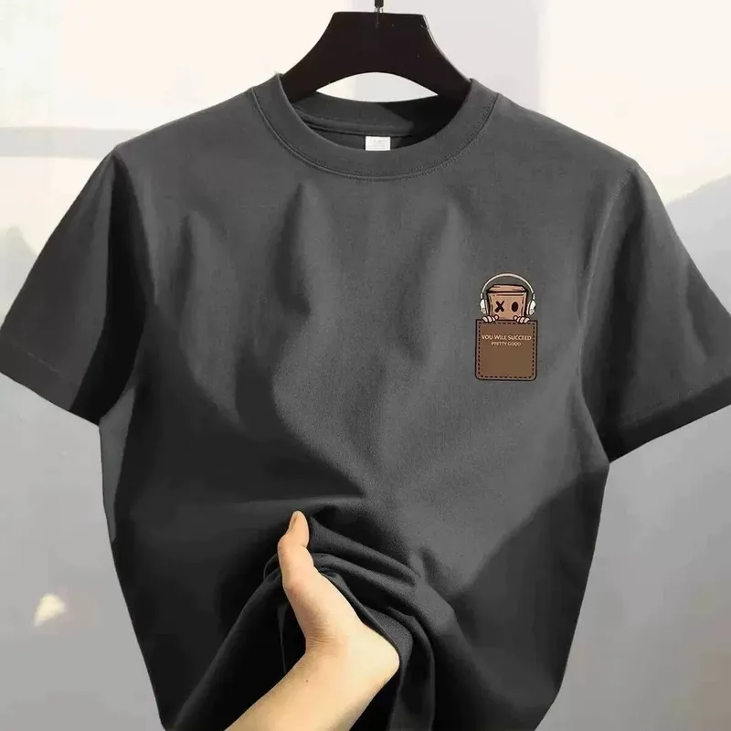 Amerikanischer Stil, Vintage-Mode, schlichtes Design, bedrucktes Baumwoll-T-Shirt für Herren, übergroßes Sport-Kurzarmshirt mit Rundhalsausschnitt, Paar-Unisex-Oberteil