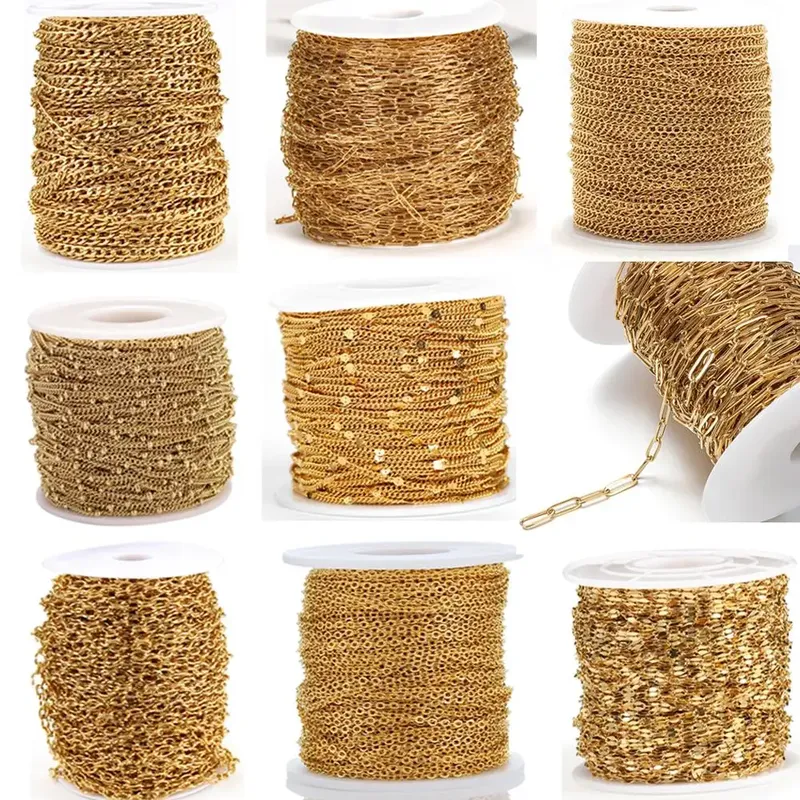 2 Meter Edelstahl-Gliederkette Goldketten für DIY-Schmuckherstellung Rolo-Kette Perlenkette Halskette Armband Fußkettchen Komponenten