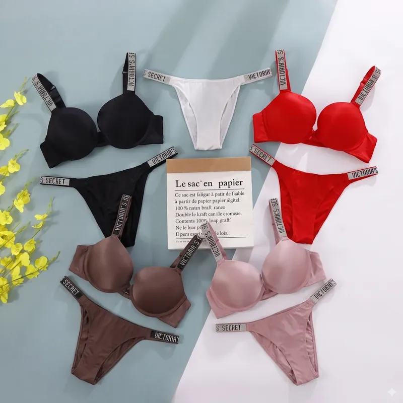Neues Push-up Shapewear Set: Verstellbarer, gepolsterter BH mit V-Ausschnitt und Spitze, sexy Dessous-Set für Damen, bequem