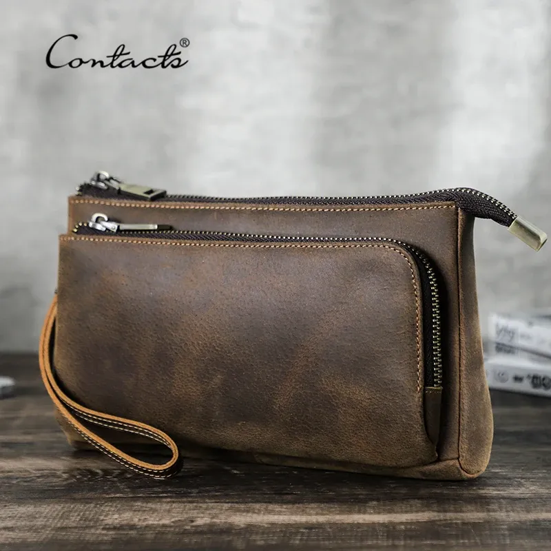 CONTACT'S Echtleder Herren Clutch Tasche Design Handtasche Lange Brieftasche Herren Geldbörse Reise-Aufbewahrungstasche Kabelorganizer