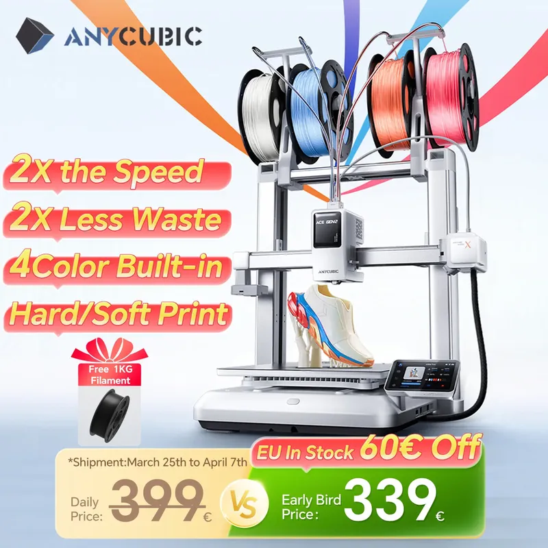 ANYCUBIC Kobra X 3D-Drucker 600 mm/s maximale Druckgeschwindigkeit, 2x Zeit- und Materialsparend, eingebaute 4-Farben-Druckfunktion, automatische Nivellierung