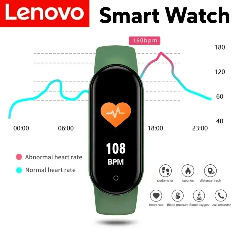 Lenovo Smart Band Bewegungs-Uhr Schrittzähler Bluetooth Synchronisierung mit Telefoninformationen Smartwatch für Männer Frauen Studenten 2026 Neu