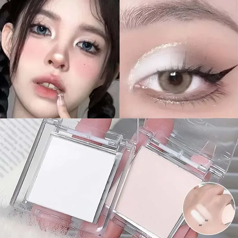 Matte Highlighter-Puder-Lidschatten-Palette, weiß, langanhaltend, natürlich, 3D-aufhellende Augen-Make-up-Palette, zum Aufhellen des Gesichts, Hochglanz