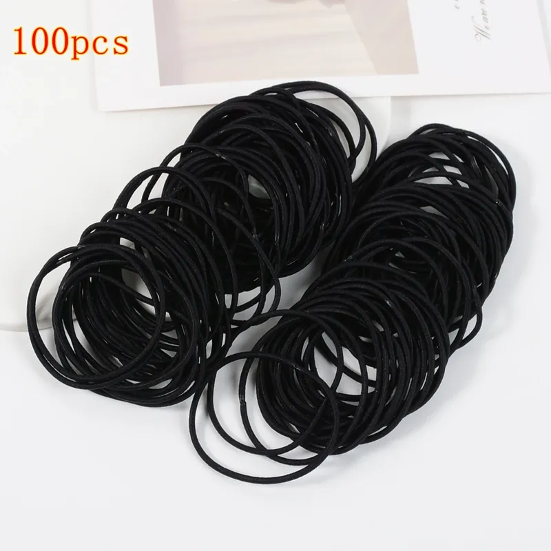 98/200 Stück Schwarze Elastische Haargummis für Frauen und Mädchen, Einfarbige Pferdeschwanzhalter, Schlichte und Langlebige Haaraccessoires