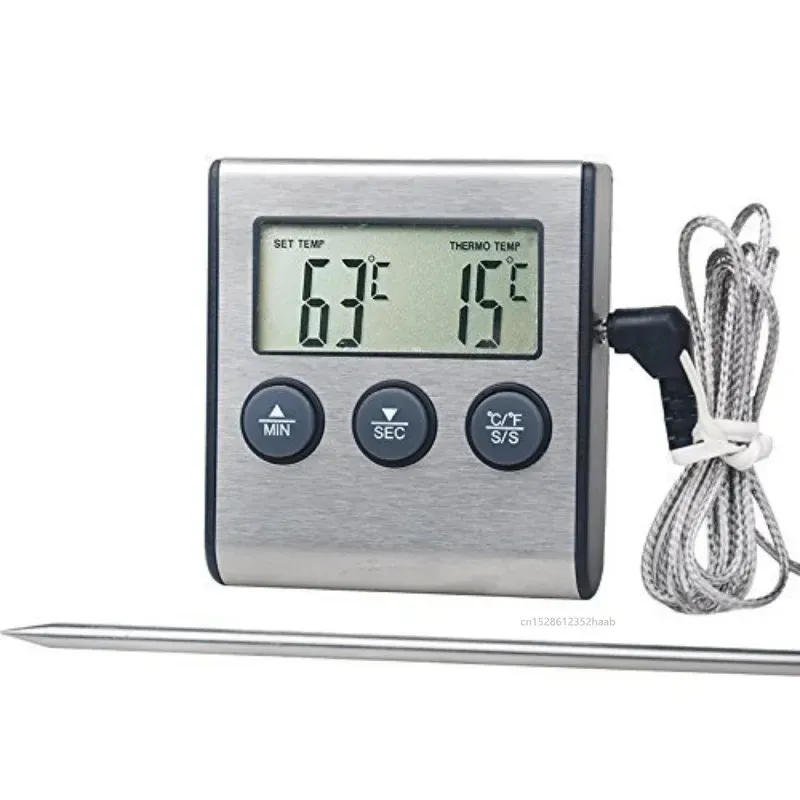 Digitales kabelloses Küchenthermometer mit Fernbedienung für BBQ-Grill, Ofen, Fleisch-Timer, Temperatur manuell einstellbar.