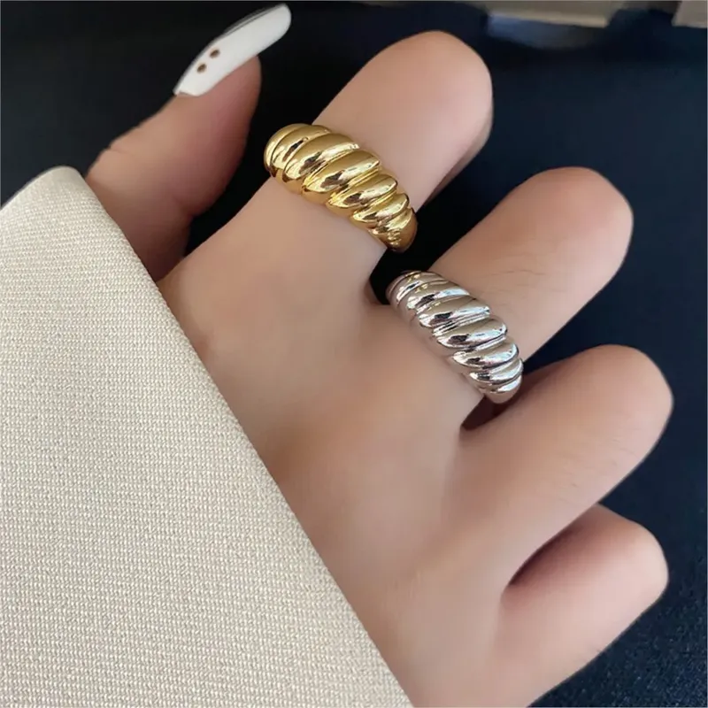 Verdrehte Croissants-Ringe aus 925er-Sterlingsilber für Damen und Herren, minimalistisch, klobige geometrische Textur, Vintage-Schmuck, Geschenk, Dropshipping