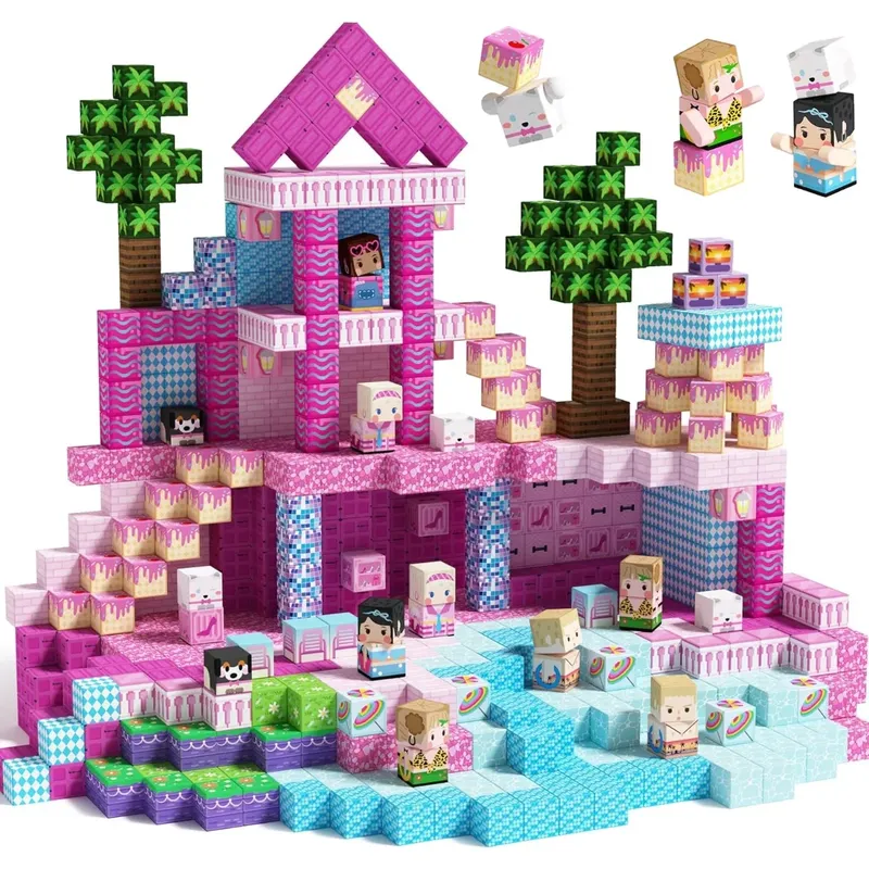 Magnetische Bausteine Minenwelt Magnetisches Pool-Schloss Villa Party Konstruktions-Bausteine STEM Jungen Mädchen Kinder Spielzeug-Set Geschenk