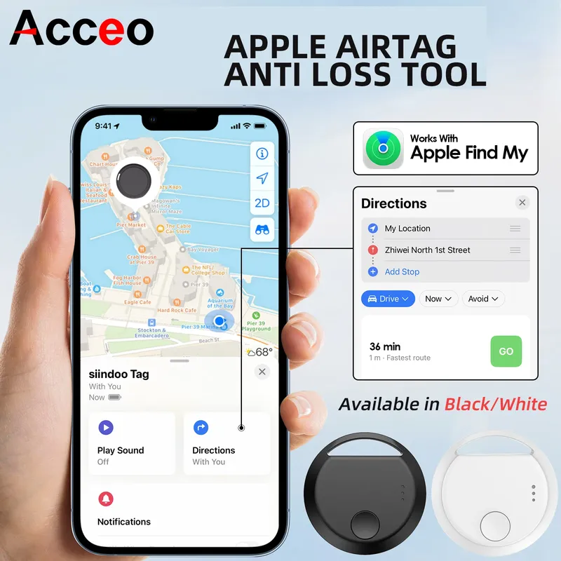 Acceo Smart Anti-Lost Tag Bluetooth GPS-Tracker Kompatibel mit Apple Find My App Schlüsselfinder für Schlüssel Geldbörse Gepäck Haustier-Tracker