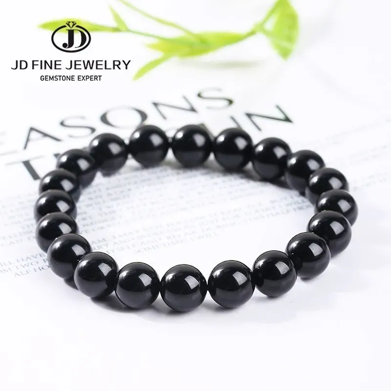 JD Nat￼rliche Stein 7A Schwarz Turmalin Perlen Armb￤nder Frauen Healing Kristalle Chakra Yoga Meditation Schmuck Schorl Strang Armreifen