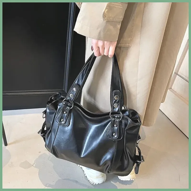 Retro-Schultertasche aus PU-Leder mit großem Fassungsvermögen für Damen, klassische einfarbige Umhängetasche im geräumigen Stil