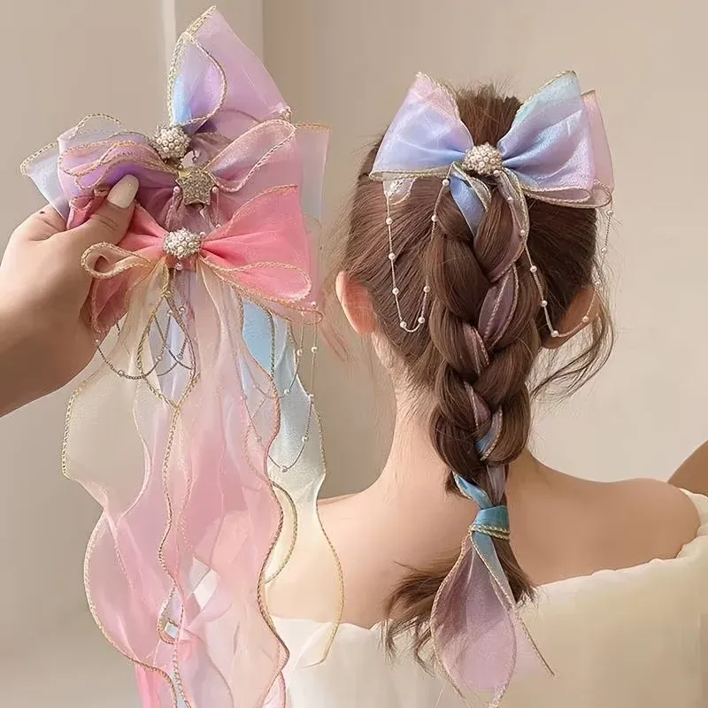 Haarbänder für Kinder, bunte Schleifen für Damen, geflochtene Haarspangen, lange Prinzessinnenbänder für kleine Mädchen, Haaraccessoires für Mädchen