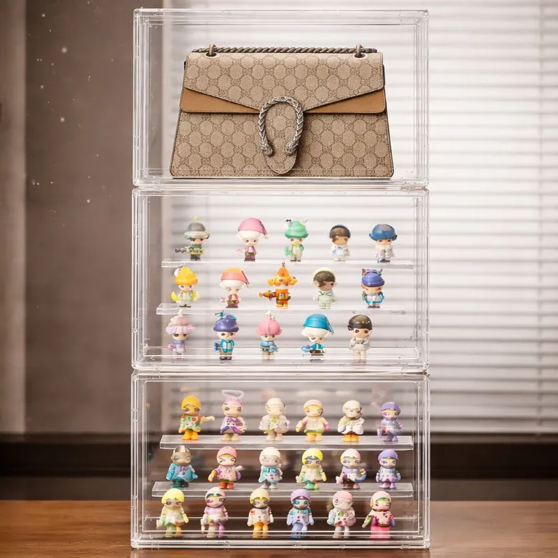 1/3 Stück Transparente Aufbewahrungsbox Stapelbare Vitrine Acryl Staubdichte Organizer-Box für Handtaschen Figuren Spielzeug Make-up Aufbewahrungsorganizer