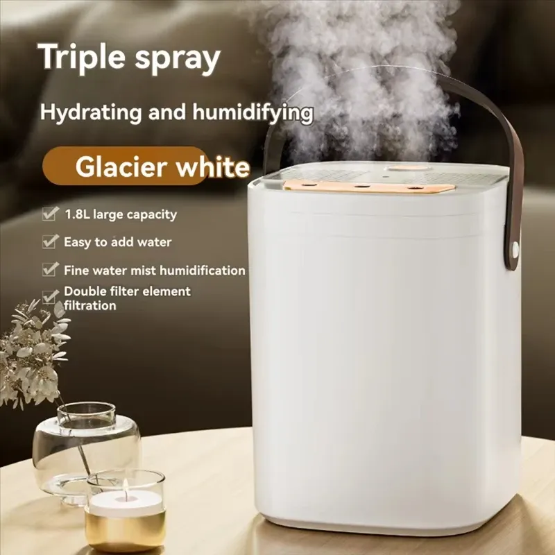 1 Set mit drei Düsen, Nachtlicht-Luftbefeuchter, 1,8 l, großes Fassungsvermögen, Doppelfilter, Aromatherapiegerät, geräuscharm, für Schlafzimmer, Auto, tragbar.
