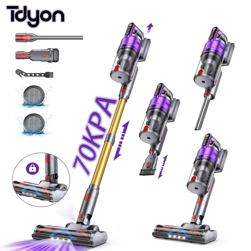 Tdyon Nova 680W 70000PA Kabelloser Staubsauger 75 Minuten Lange Laufzeit Abnehmbarer Akku Selbststehend Wandladefähiger Staubsauger