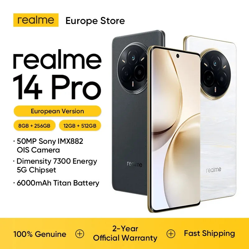 realme 14 Pro Smartphone 5G, 8+256GB, 50MP IMX882 0IS Kamera, Dimensity 7300, 120Hz Gebogenes Display, 6000mAh Akku, 45W