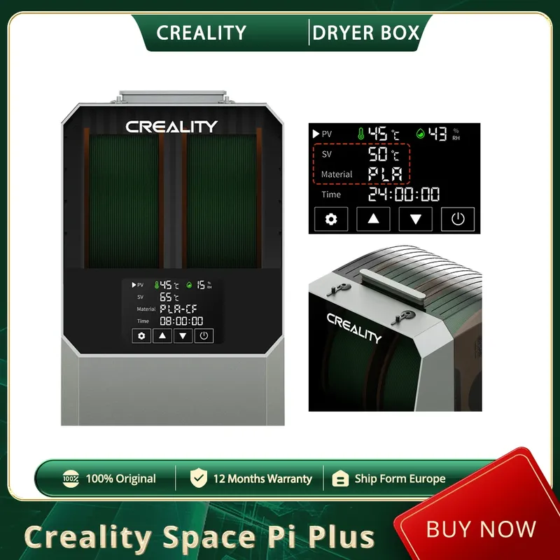 Creality Space Pi Plus Filament-Trocknerbox für 3D-Drucker, 2 Rollen Kapazität, PTC 360-Grad-Heißluftheizung, 48-Stunden-Timer, LCD