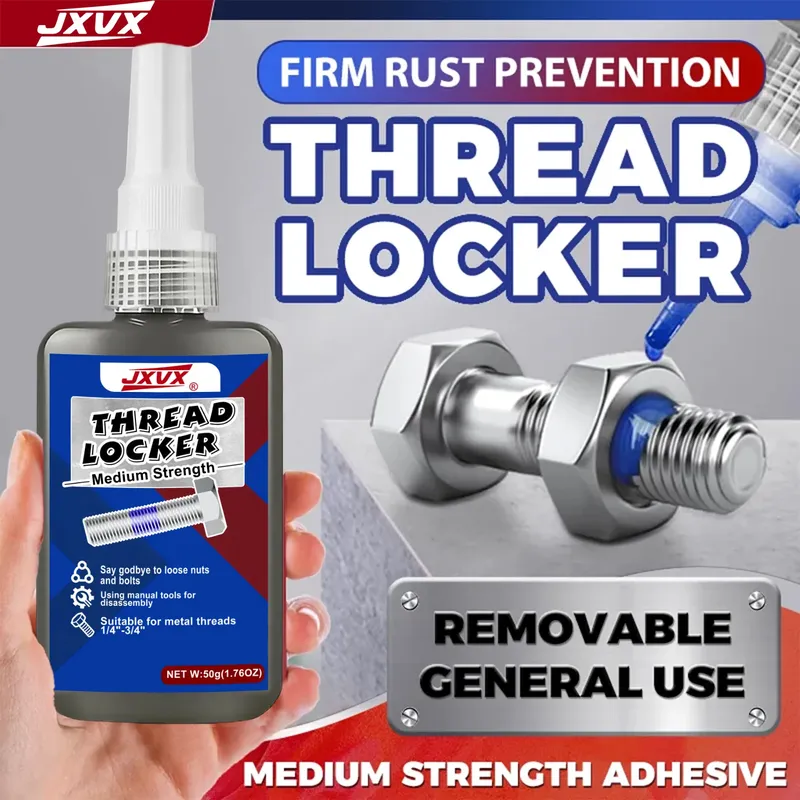 50 ml Gewindesicherung 243 Blau, mittlere Festigkeit, Gewindesicherung für Muttern und Schrauben, Schraubenkleber, fest sitzende Dichtung, Befestigungselemente, anaerob aushärtender Metallkleber, rostfrei, Dichtmittel,