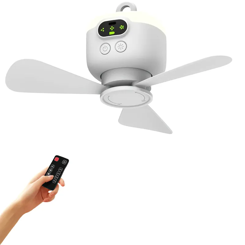 Tragbare Deckenventilatoren, Campingventilator für den Außenbereich, Zeltventilator, Kühler, wiederaufladbarer elektrischer Ventilator, Fernbedienung, LED-Beleuchtung, 8000 mAh