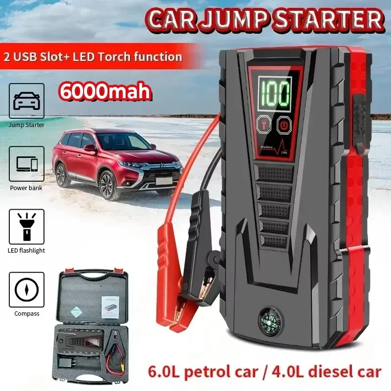 6000 mah Tragbare Auto Startspitze 5000A Power Bank ladung 12 V Auto start Ausrüstung Öl Diesel Auto Notfall batterie
