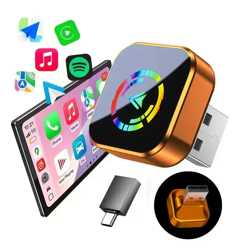 2-in-1 Kabelloser Carplay Android Auto Adapter Kabelgebunden zu Kabellos Carplay-Adapter USB/USB-C Anschluss Kabellose Steuerung Plug & Play Carplay