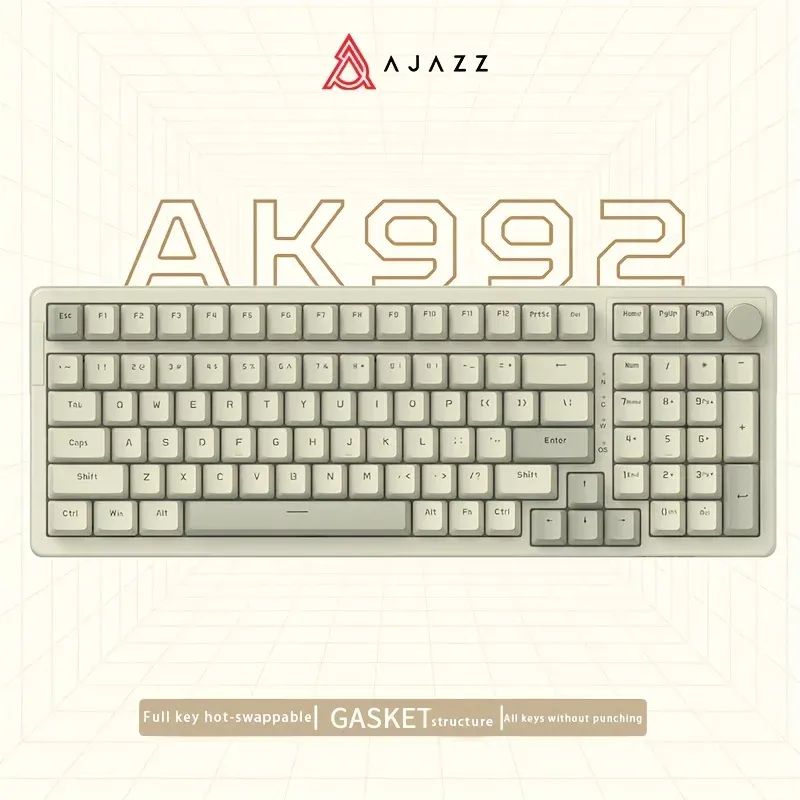 AJAZZ AK992 Retro Kabelgebundene Mechanische Tastatur, 98-Tasten Vollständiges Layout, Hot-Swappable USB-Gaming-Tastatur mit Roten Schaltern, Multimedia