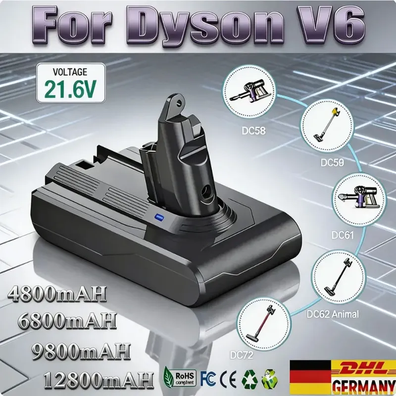 9800 mAh für Dyson V6 Ersatzakku für Dyson DC58 DC59 DC62 SV03 SV05 SV09 Absolute Staubsauger Elektrowerkzeuge kabellos